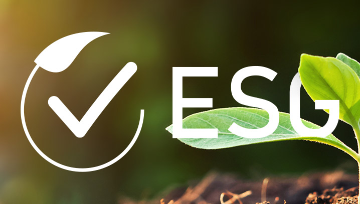 Symbol für nachhaltiges Wachstum, eine grüne Pflanze neben dem ESG-Logo; vermittelt Hoffnung und Verantwortung.